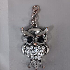 Silver Toned Owl Keychain Charm Rhinestone Accessory Bag Purse Key Decor Y2K